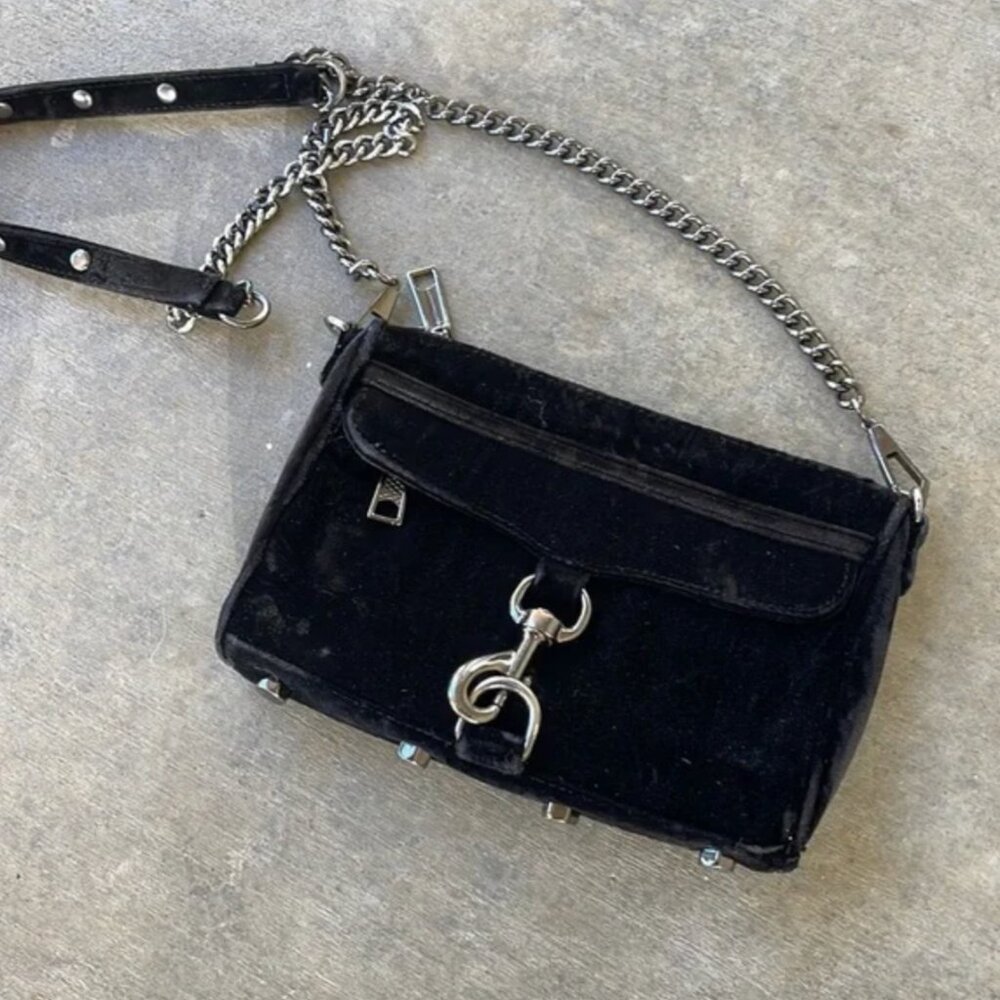 ⭐️ Rebecca Minkoff Black Velvet Crossbody Grunge Classy Chic Party Hip Purse Bag
